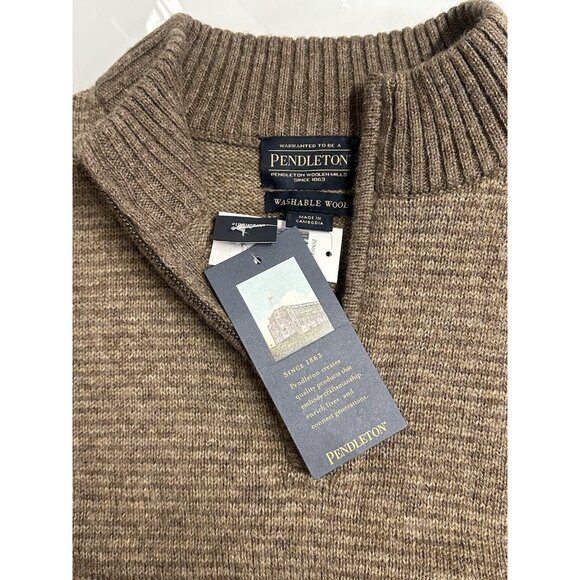 Pendleton Men's XL Coyote/Tan Washable Shetland Wool Half Zip Sweater Jumper - Picture 3 of 9
